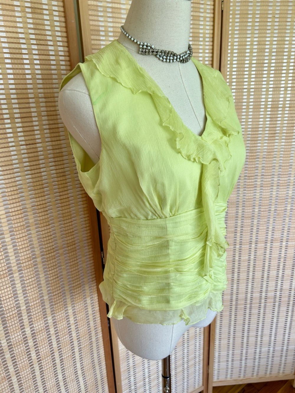 Vintage Y2K Silk Ruched Ruffled Sleeveless Women's Top